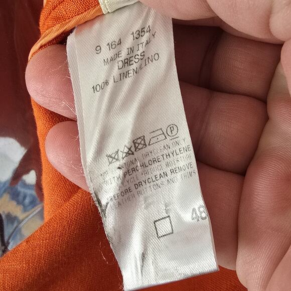 Agnona Made in Italy 100% Linen Orange Sheath Dress US Size 12 Italy Size 48 - Picture 9 of 11